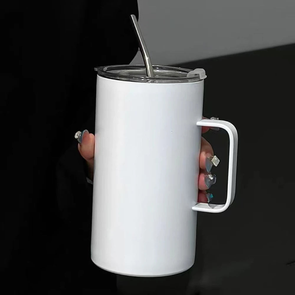 Insulated Coffee Mug with Lids 600ml Stainless Steel Tumbler with Handle Double Wall Vacuum Coffee Cups Travel Mug Black White