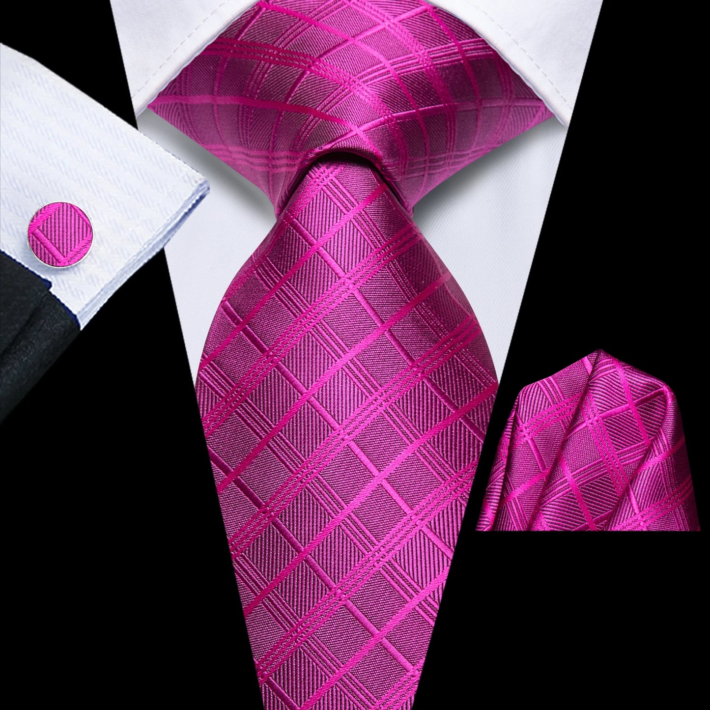 Hi-Tie Designer Grey Plaid Novelty Silk Wedding Tie For Men Handky Cufflink Gift Mens Necktie Fashion Business Party Dropshiping