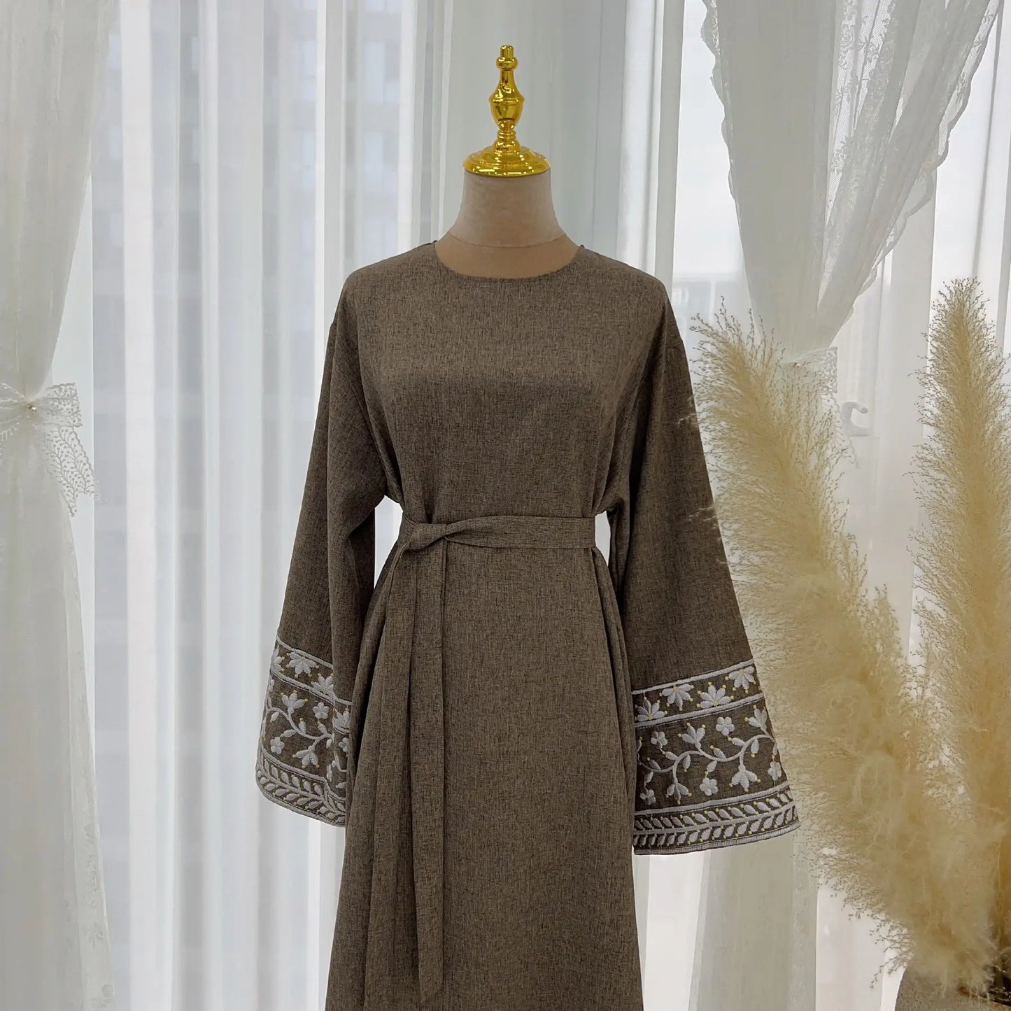 Abaya Simple Embroidery Outwear Eid Ramadan Dress Abayas Muslim Dresses Kaftan Dubai Women Prayer Robe Clothes Women With Belt