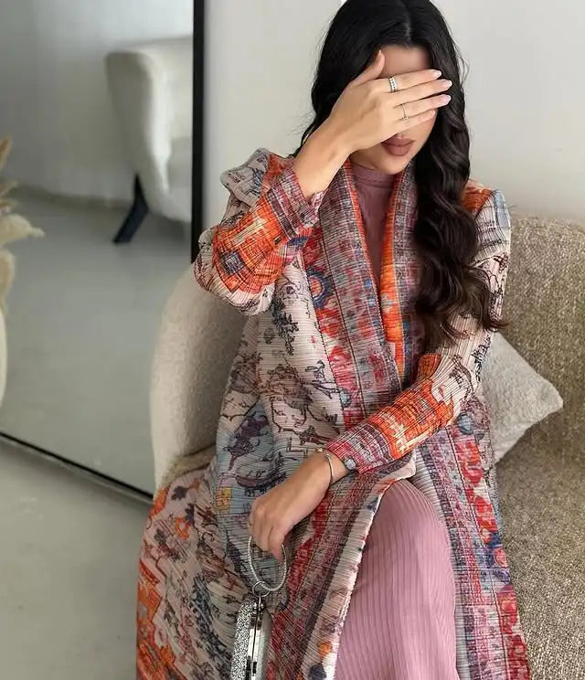 Women's Middle Eastern Muslim geometric print long robe, suitable for Ramadan, factory direct wholesale, long Muslim robe.