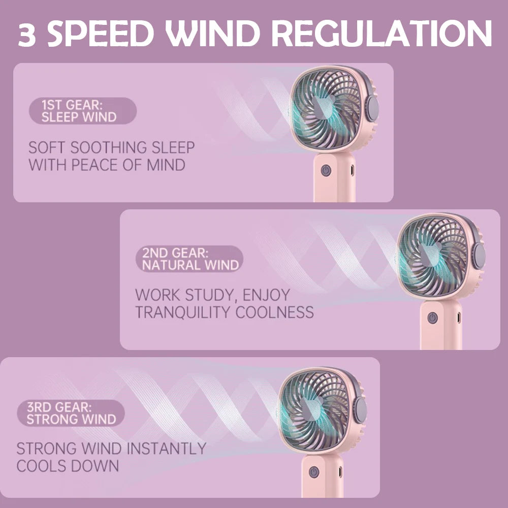 Mini Outdoor Handheld Fan with Desktop Phone Holder 3-speed Adjustable Wind Speed Portable Desktop Fan USB Charging Electric Fan