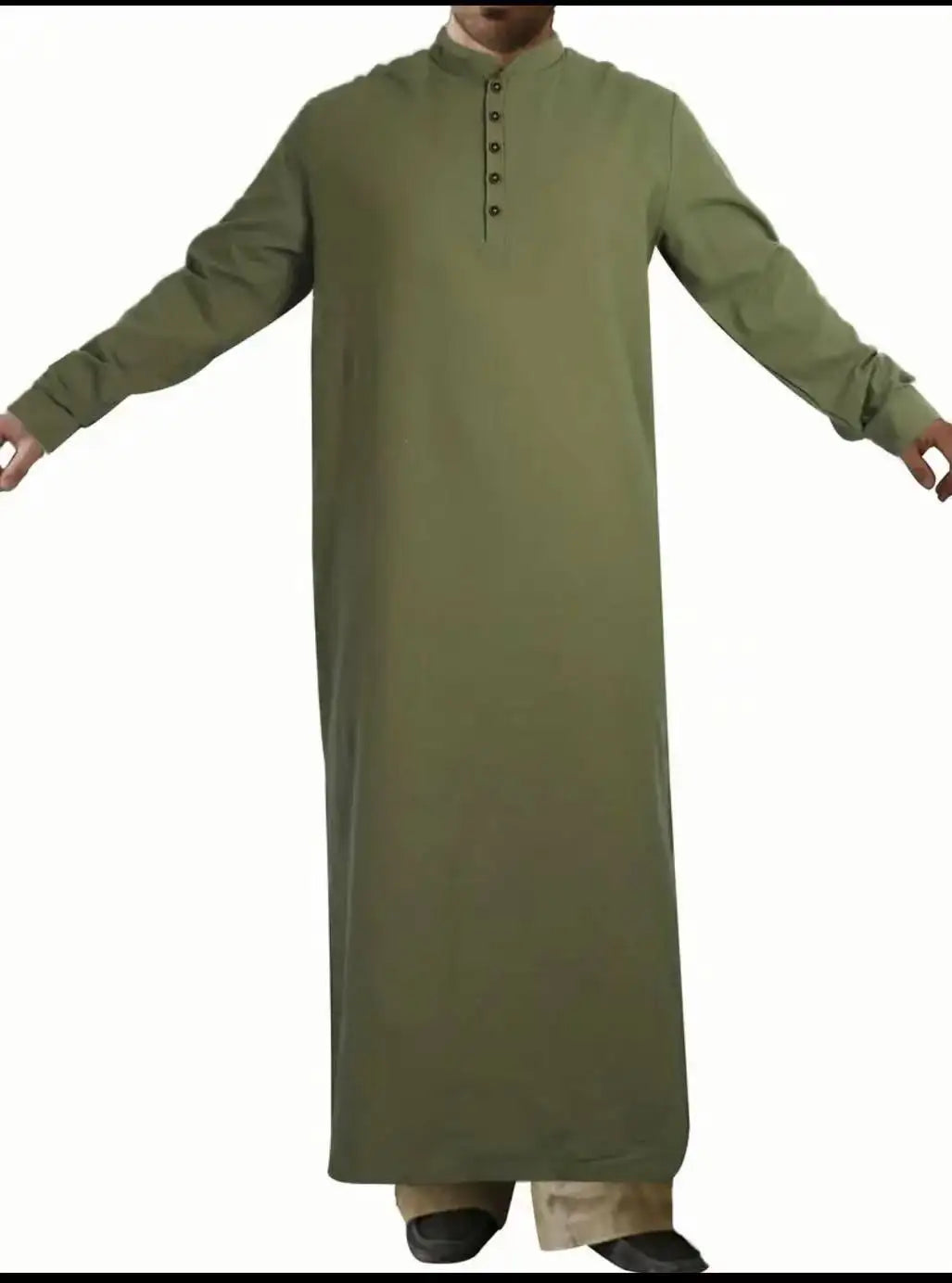 Simple Arabic Thobe for Men Long Stand Collar Button Down Robe Islamic Muslim Jubba Casual Prayer Wear