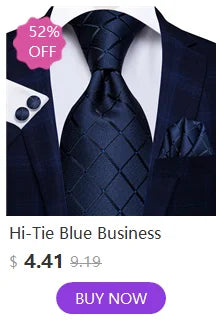 Hi-Tie Blue Business Solid Silk Men's Tie NeckTie 8.5cm Ties for Men Formal Luxury Wedding High Quality Gravata
