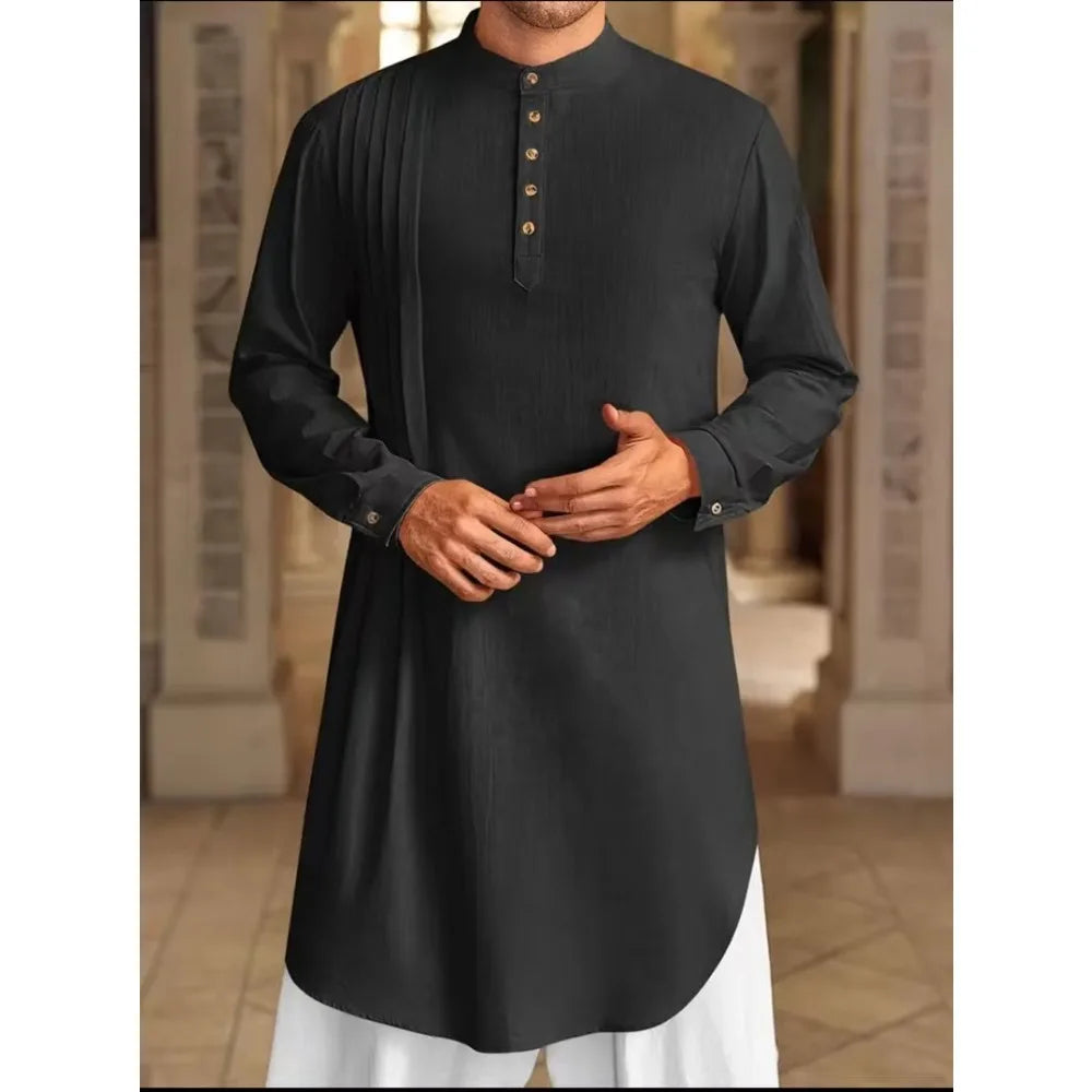 Muslim Men's Shirt  Arabic Button Up Shirt Middle Eastern and Malaysian Islamic Long Robe Suitable for Daily Prayer Robe