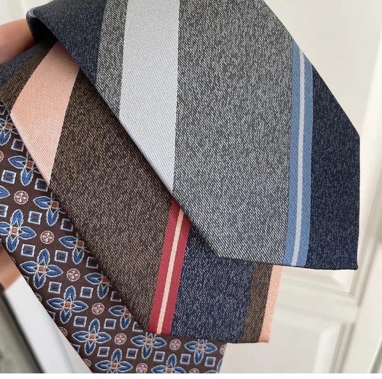 British Italian Style 8CM Formal Ties For Men Business Striped Floral White Brown Neckties Luxury Silk Neck Ties Wedding Cravat