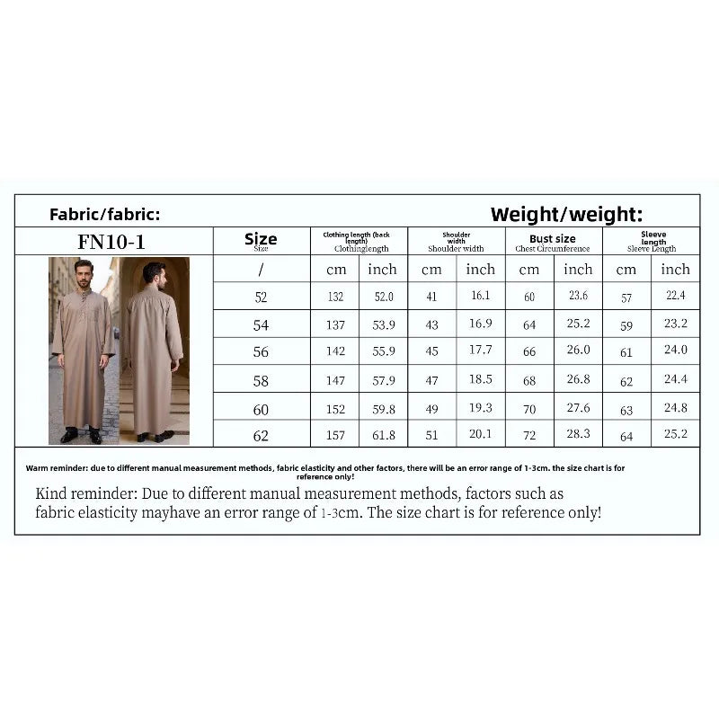 Traditional Qatar Thobe for Men - Stand Collar Pocket Design Arabic Middle East Clothing
