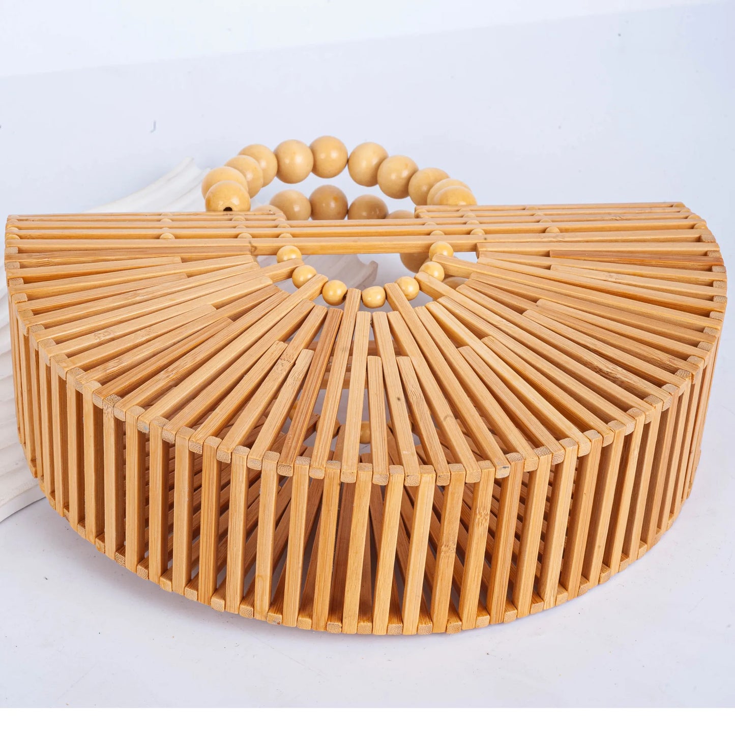 Handmade Fashion Bamboo Handbag Pearl Handle Design Elegant Women Hollow Out Beach Bag Vacation Women Straw Bag Female Bags