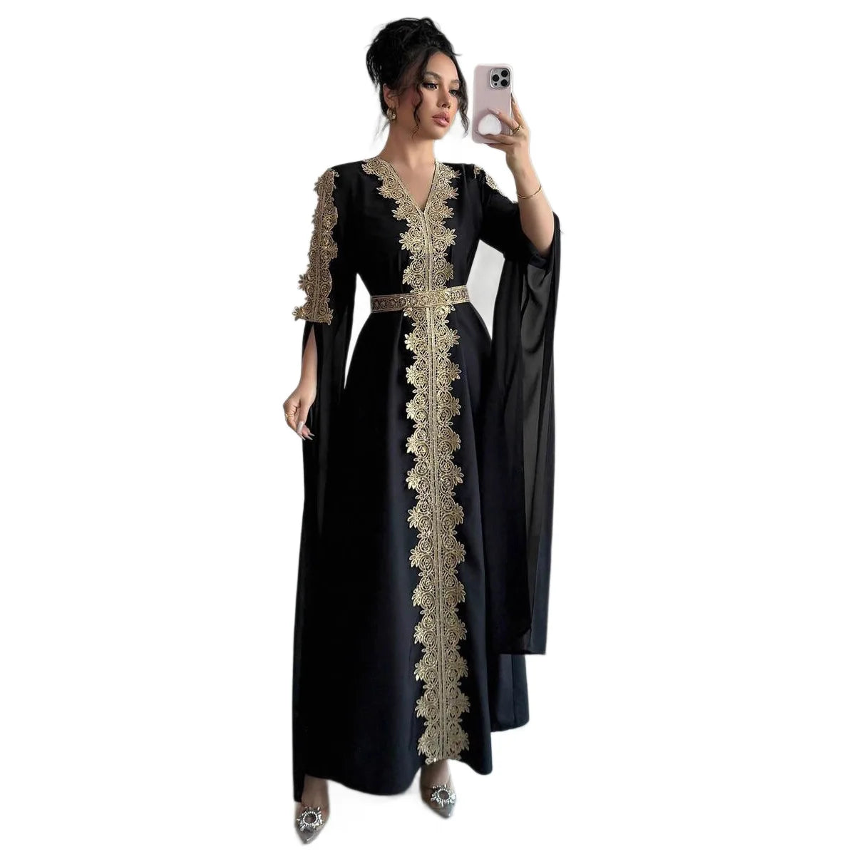 Eid Women Party Dress Abaya Split Long Sleeve Muslim Jalabiya Ramadan Solid Vestidos Largos V Neck Dresses Arab Long Robe 2026