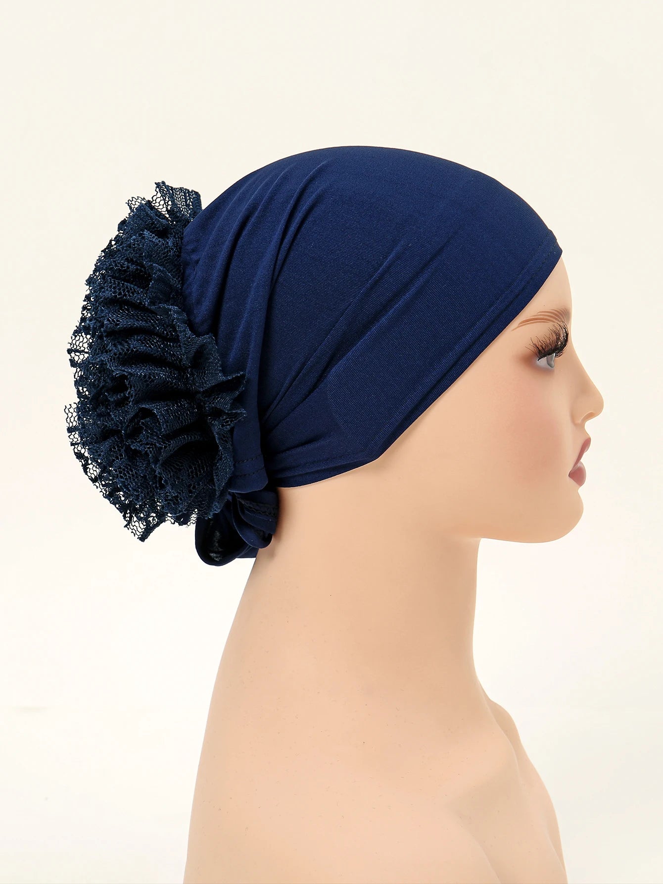 Muslim Hijabs for Women Thin Modal Bottom Hat Scarf  Solid Color Turban with Lace Panhua Islam Head Wrapping Tie Back Headband