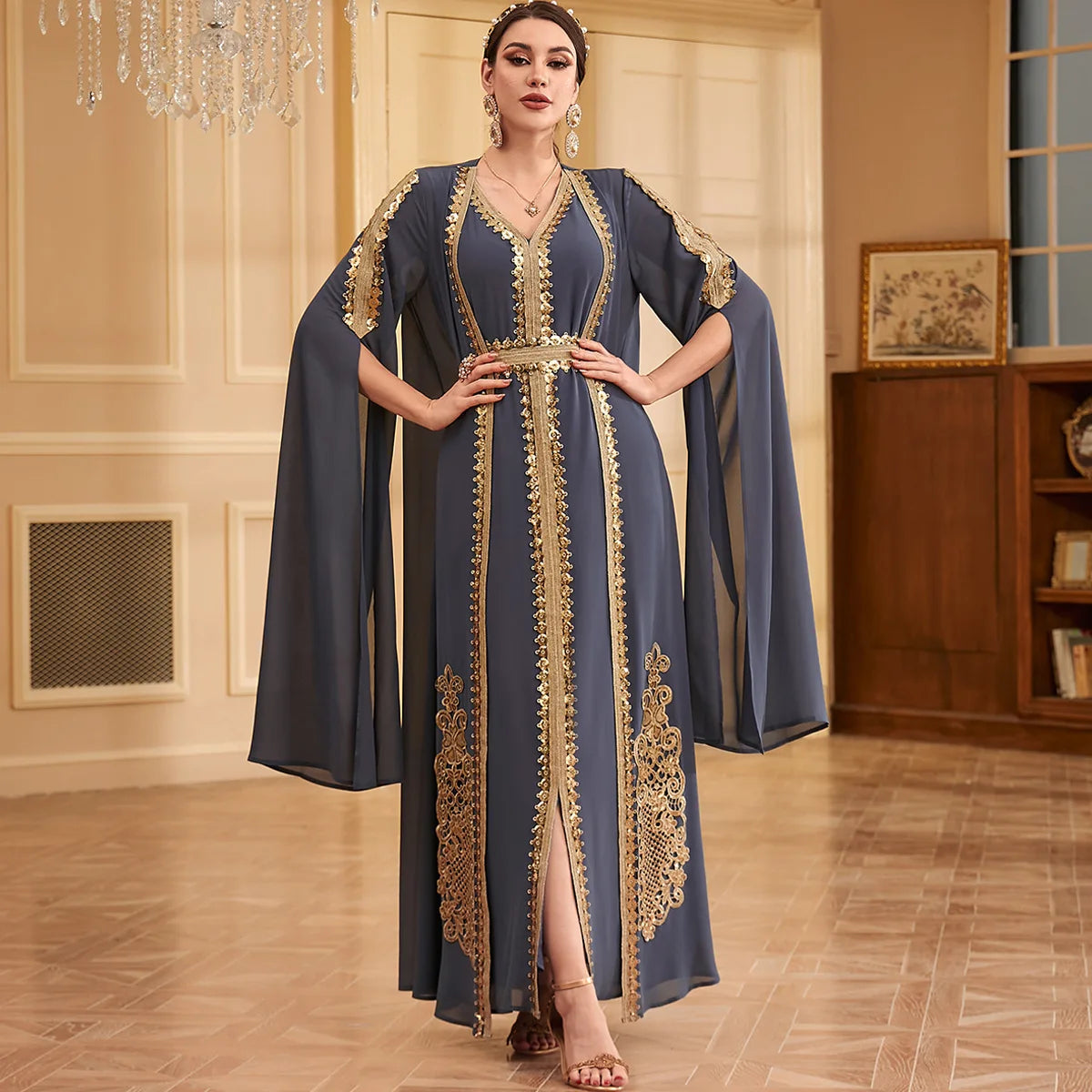 Middle East Arab Muslim New Fashion Women's Embroideried Casual Trendy Loose Elegant 2 Piece Sets Cardigan Coat Dresses Female
