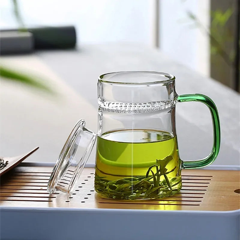 Heat-Resistant Glass Teacup with Filter, Flower Tea Cup, Office Drinkware Mugs with Cover and Infuser, Easy Using Teaware