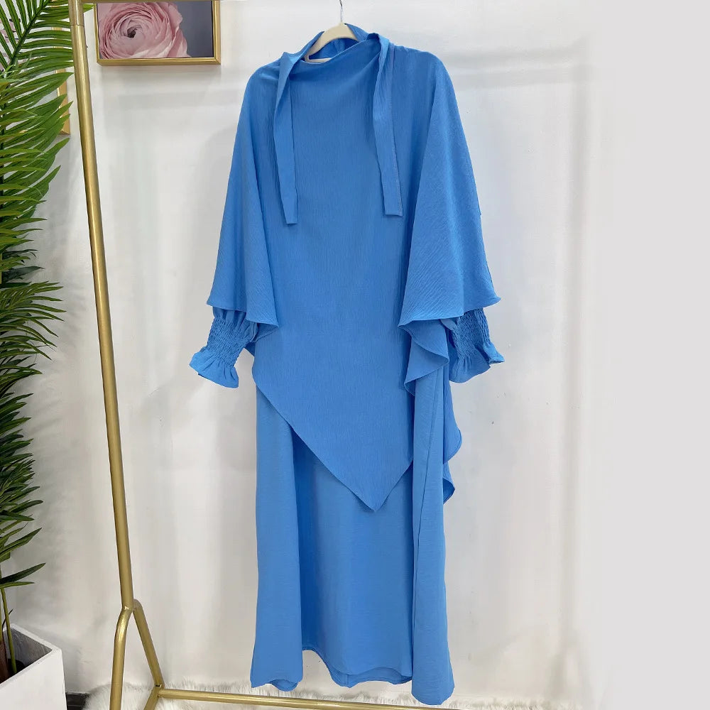 Abaya and Khimar Set Jilbab 2 Piece Ramadan Long Hijab Dress Muslim Prayer Clothes Jilbabs for Women Turkey Islam Dubai Outfit