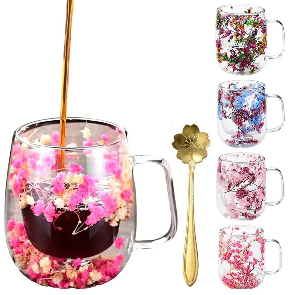 Double Walled Glass Mugs Double Wall Dried Flower Cup For Coffee Heat Resistant Dried Flower Double Wall Glass Mug For Cold