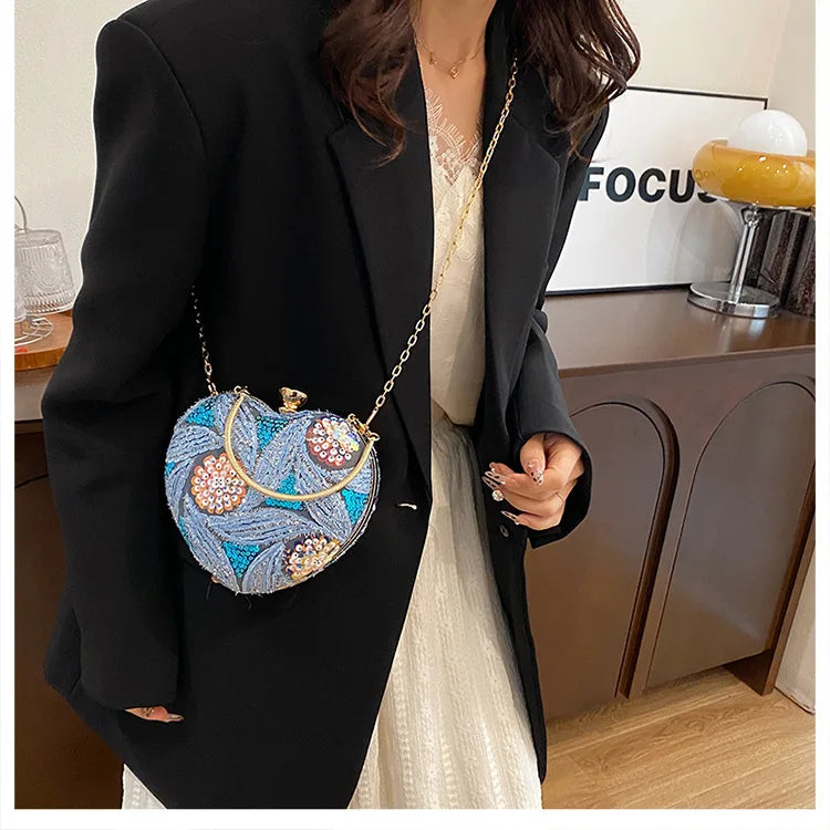 Women's Handbag2025New European and American fashion sequin shoulder baginsInternet Celebrity Retro Handheld Evening Bag