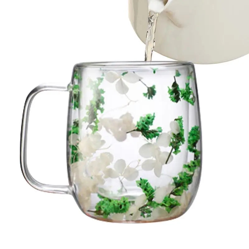 Coffee Mug Double Wall Dried Flower Cup for Coffee Glass Beverage Glasses Tea Mug for Tea Cappuccino Cold Drink flower glass