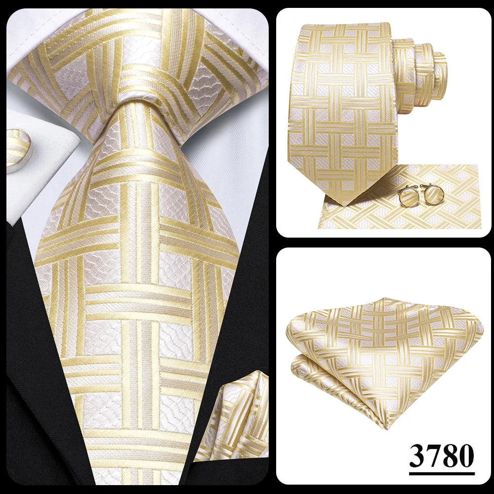 Hi-Tie Fashion 8.5cm Black Plaid Dots Men's Elegant Tie Handkerchief Cufflinks Set Wedding Party Accessories Gift for Men Gravat