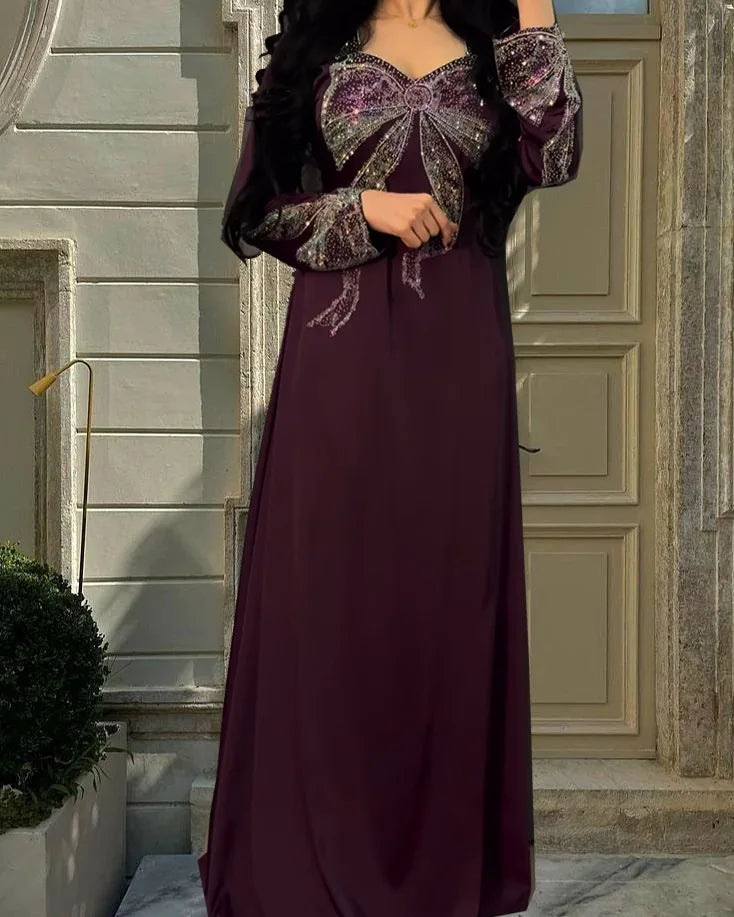Muslim Long Dress for Women Party Abaya Vestidos Diamonds Ramadan Morocco Dubai 2025 Abayas Kaftan Islam Arab Robe Jalabiya