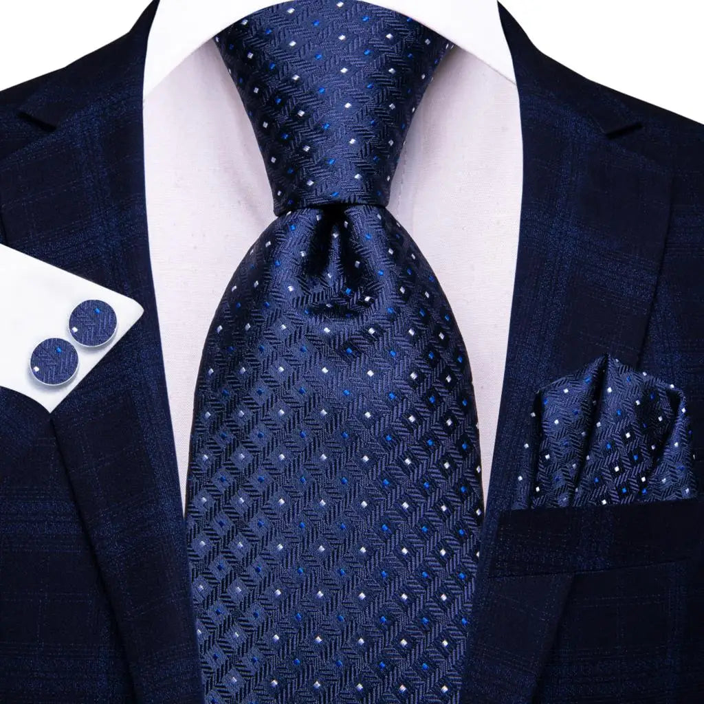 Hi-Tie Blue Business Solid Silk Men's Tie NeckTie 8.5cm Ties for Men Formal Luxury Wedding High Quality Gravata