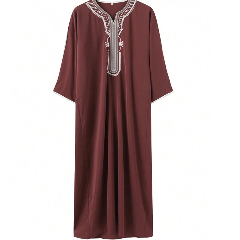 Arab Muslim Men's Robe  Ethnic Style Embroidered Moroccan Style Casual Traditional Islamic Thobe Long Dress Prayer Gown