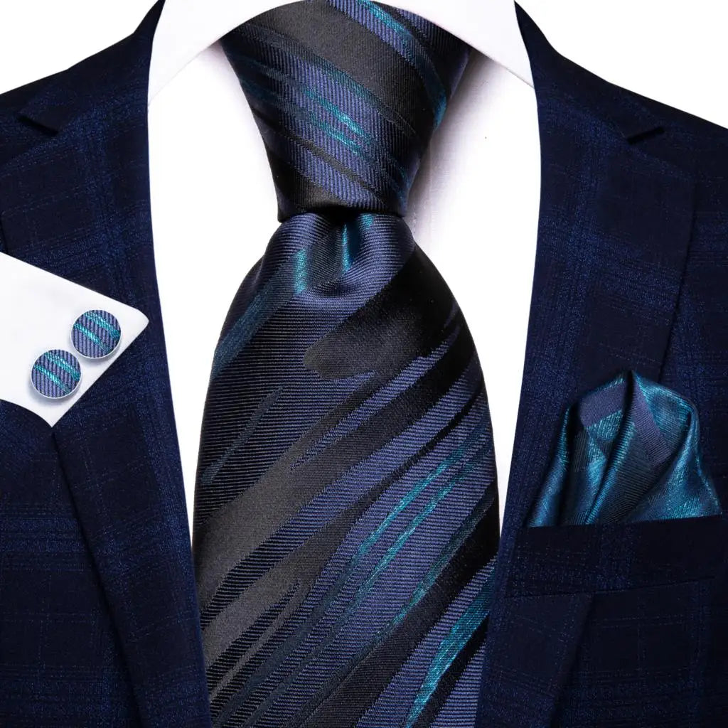 Hi-Tie Blue Business Solid Silk Men's Tie NeckTie 8.5cm Ties for Men Formal Luxury Wedding High Quality Gravata