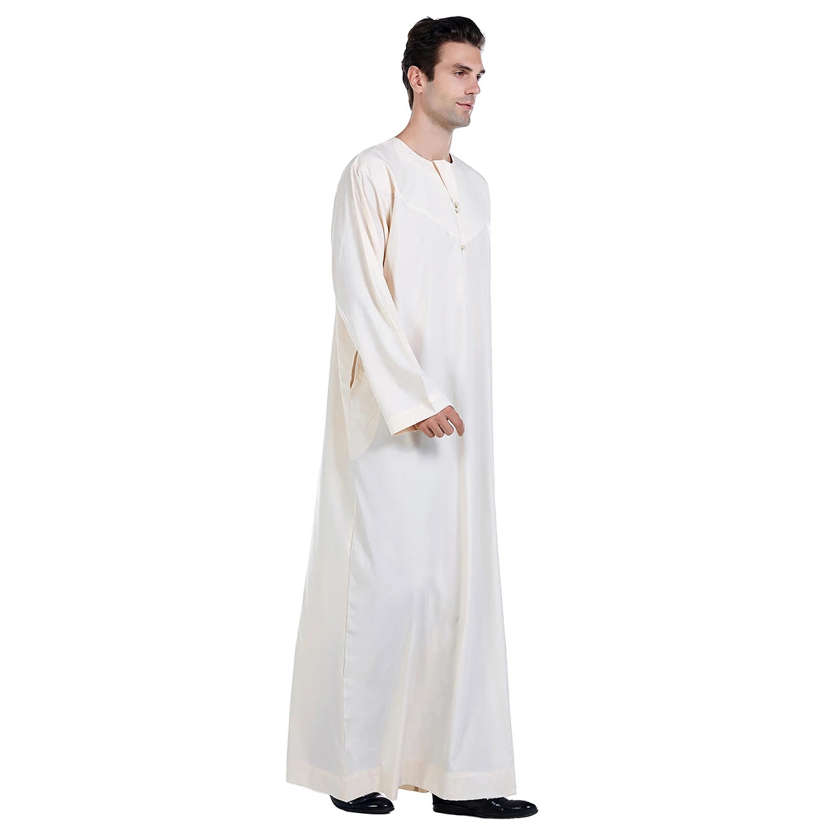TH817 Men's Muslim Middle Eastern Men Long Sleeves Pure Color Handmade Buckle Robe Ramadan Eid Jubba Thobe