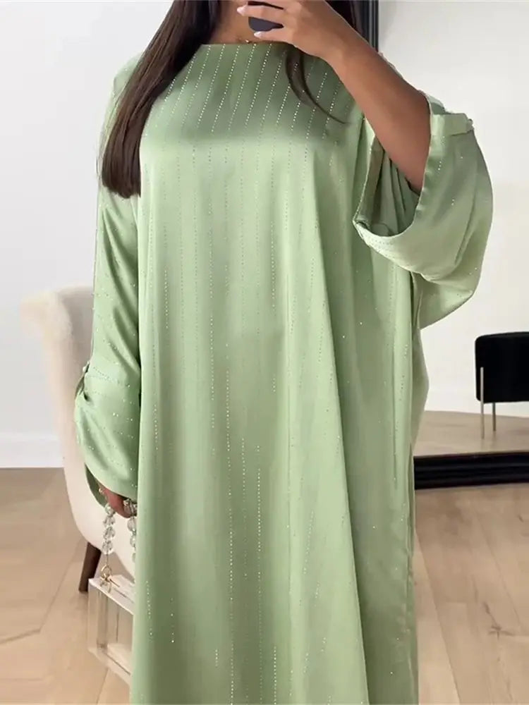 Ramadan Eid Satin Batwing Abaya Dubai Luxury Elegante Muslim Kaftan Dress Abayas For Women Kebaya Robe Femme Musulmane Vestidos