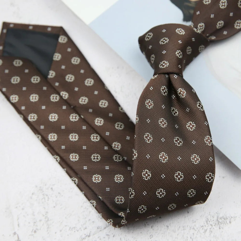 British Italian Style 8CM Formal Ties For Men Business Striped Floral White Brown Neckties Luxury Silk Neck Ties Wedding Cravat