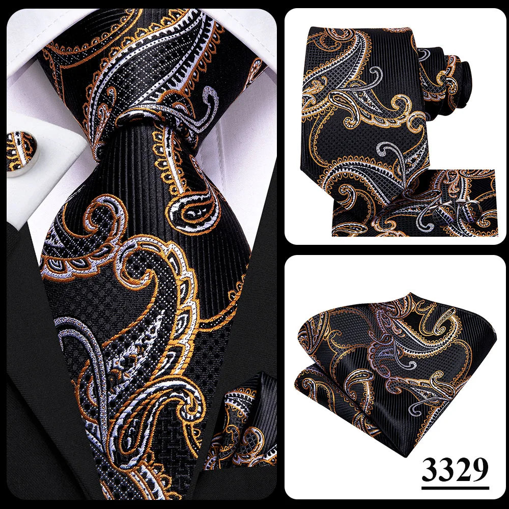 Hi-tie Design Black Solid Dot Silk Wedding Tie For Men Hanky Cufflink Gift Men Necktie Gravata Set Fashion Business Dropshipping
