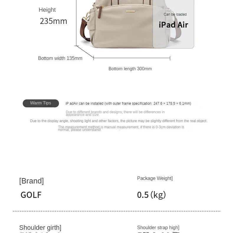 Golf Handbag for Women, Large Capacity, Crossbody Bag, Fashionable Canvas Bag, Middle-aged Mother Bag, The multifunctional bag