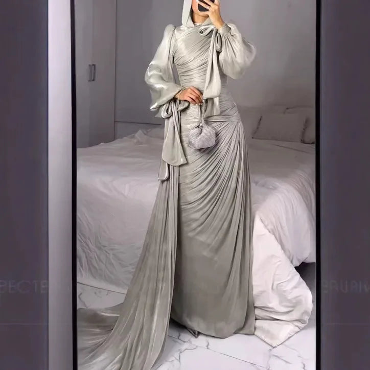 Eid Silky Muslim Women Party Dreses Jalabiya Ramadan Abaya Dubai Evening Long Dresses Vestidos Largos Arab Robe Morocco Kaftan