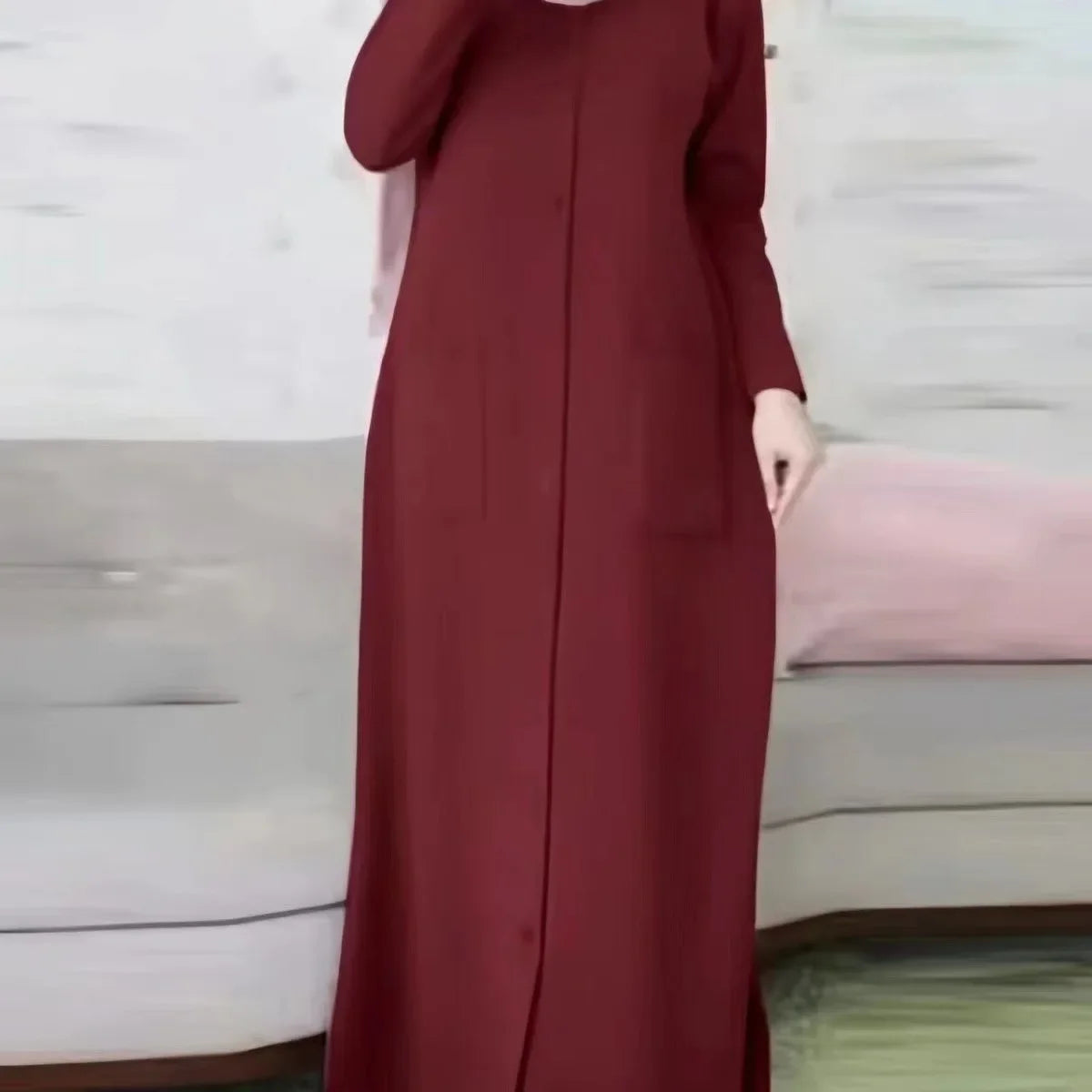 Fashion Women Muslim Solid Abaya Ramadan Turkey Dress Spring Long Sleeve Casual Shirt Dress Hijab Arab Robe Islam Clothing Femme
