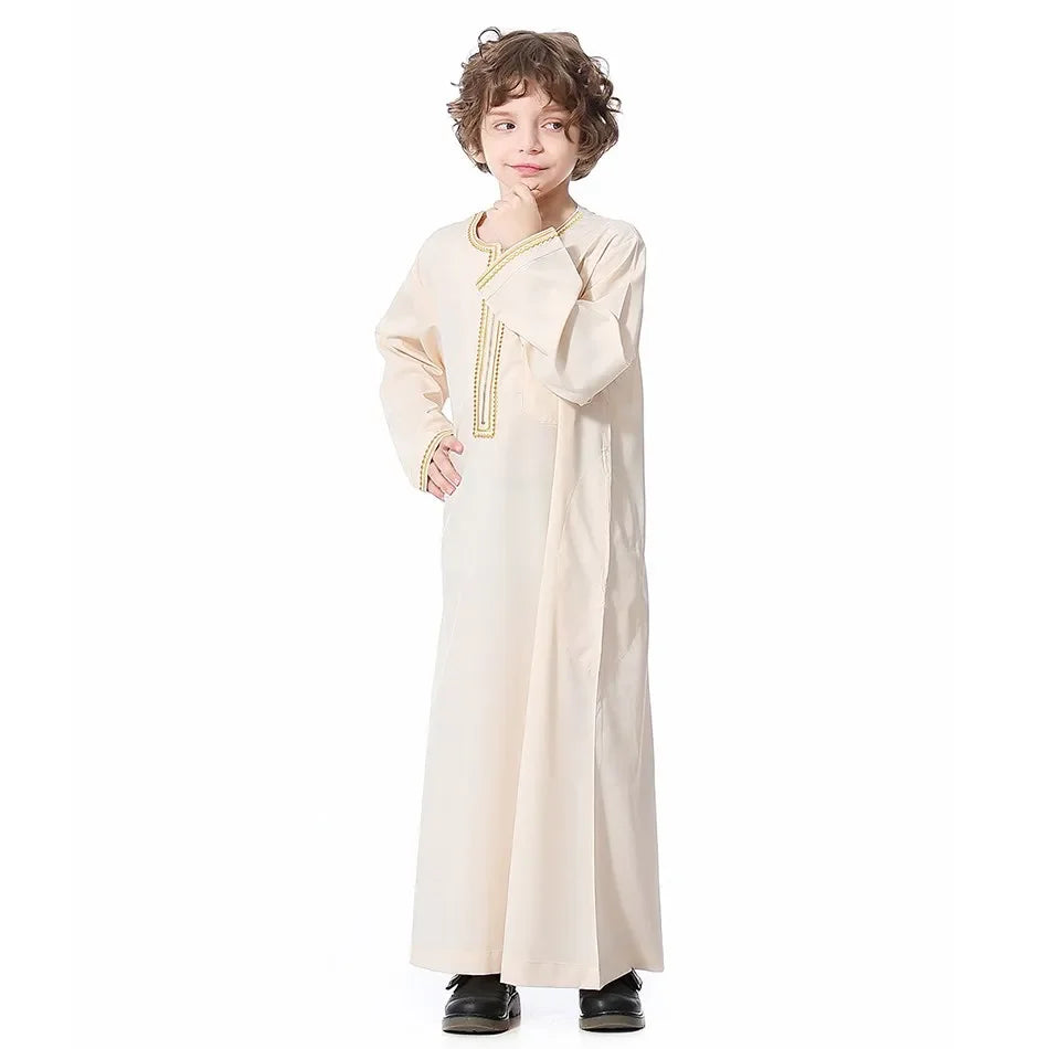Teenage Boys' Summer Muslim Robe Kids Arab Folk Clothes Boys Solid Color Thobe 5-14 Years National Outfit for Children New