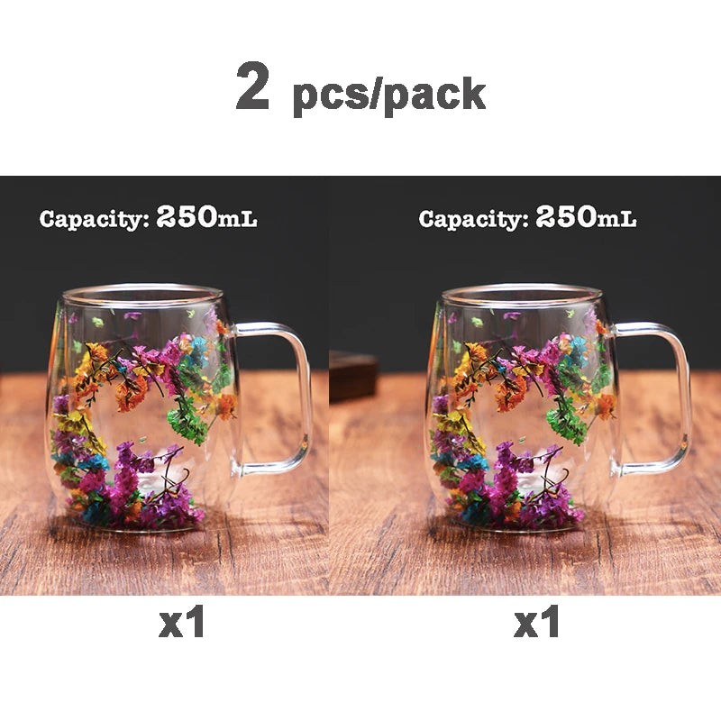 Dried Flower Coffee Mug Double Wall Glass Cup Home Party Cups Cafe Tea Milk Juice Cups For Mother Gift Girls Christmas Gifts