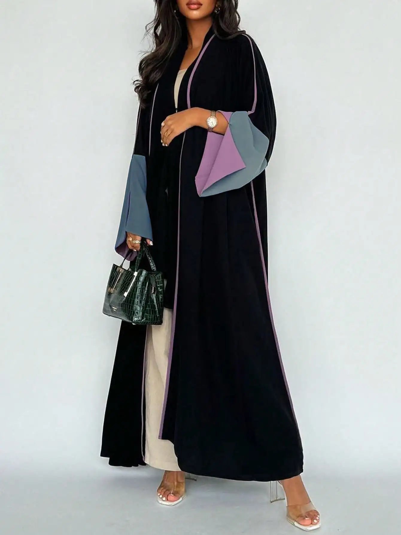 Middle Eastern Loose Abaya Muslim Full Sleeve Open Front Abayas Elegant Kaftans Women Jilbabs Arabian Islamic Maxi Dresses