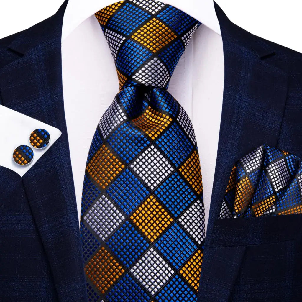 Hi-Tie Blue Business Solid Silk Men's Tie NeckTie 8.5cm Ties for Men Formal Luxury Wedding High Quality Gravata