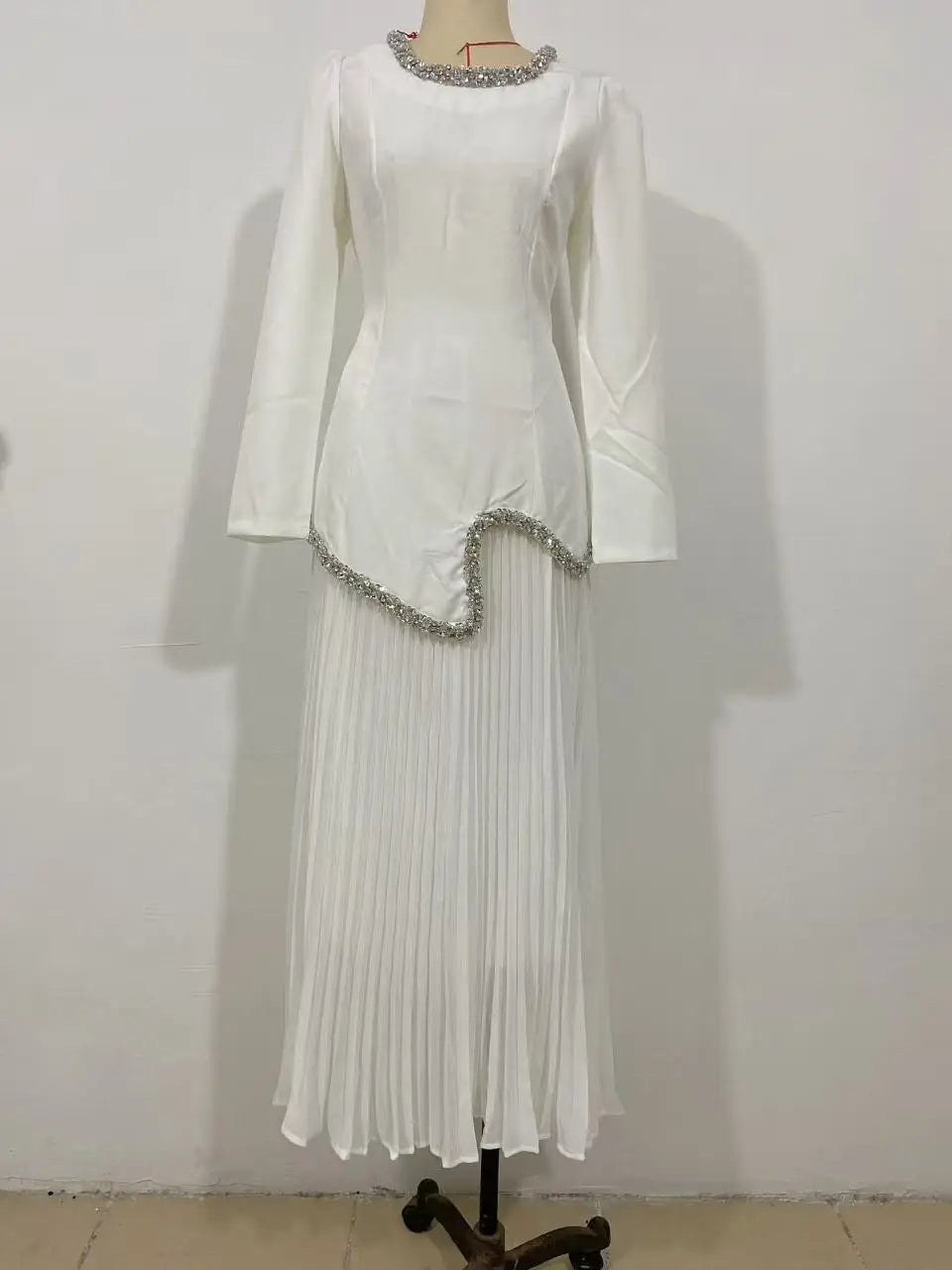 Abaya Pleated Dress Women Dubai Dresses Sequins Lace Up Islam Vestidos Long Robe Jalabiya Morocco Kaftan Eid Muslim Ramadan
