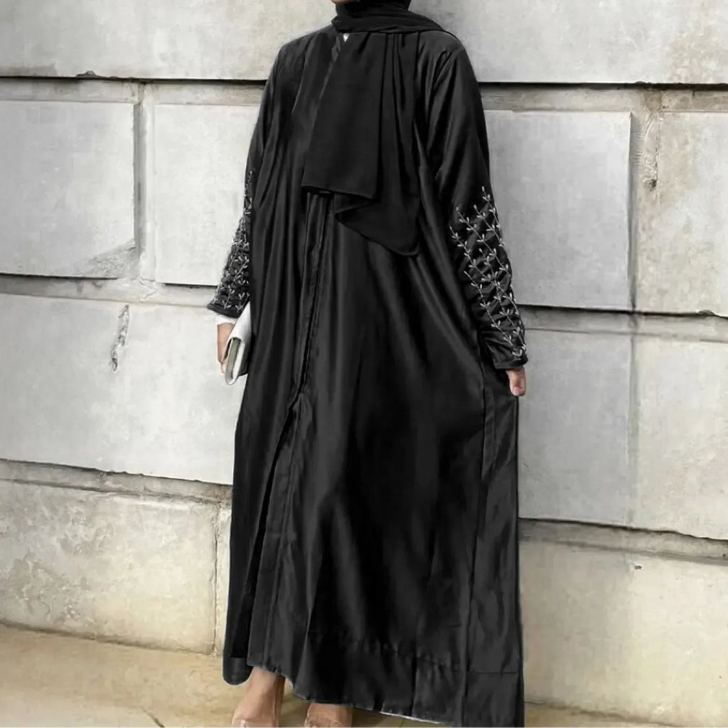 Kimono Abaya Dubai Party Kaftan Solid Beaded Muslim Fashion Hijab Dress Summer Open Abayas for Women Turkey Islam Modest Outfit