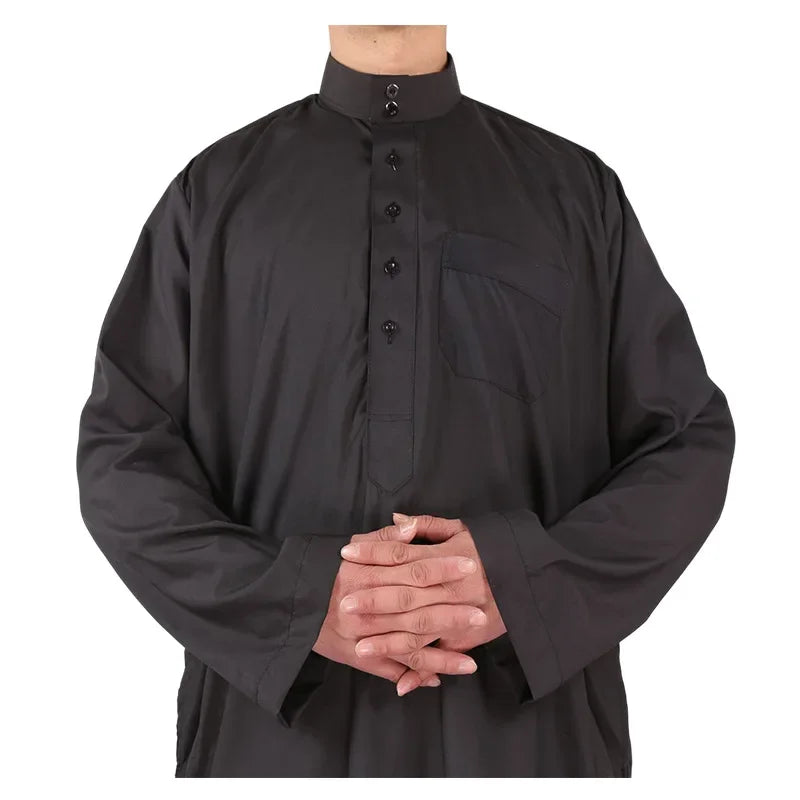 2026 Muslim Fashion Abayas Men's Solid Color Crew Neck Jubba Thobe Saudi Arabic Kaftan Robe Mid East Male Clothing Caftan Homme