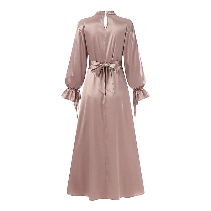 Elegant Muslim Dress Abaya Women Long Dress 2025 ZANZEA Long Sleeve Satin Party Sundress Robe Femme Turkey Hijab Vestidos Kaftan