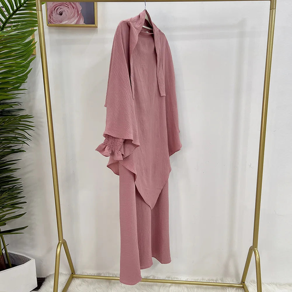 Abaya and Khimar Set Jilbab 2 Piece Ramadan Long Hijab Dress Muslim Prayer Clothes Jilbabs for Women Turkey Islam Dubai Outfit