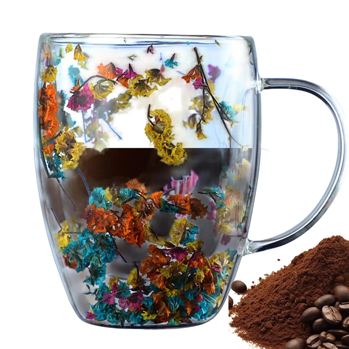 Aesthetic Dried Flower Glass Mug Double-Wall Insulated & Heat Resistant Perfect for Coffee, Tea, Office & Home Decor Gifts