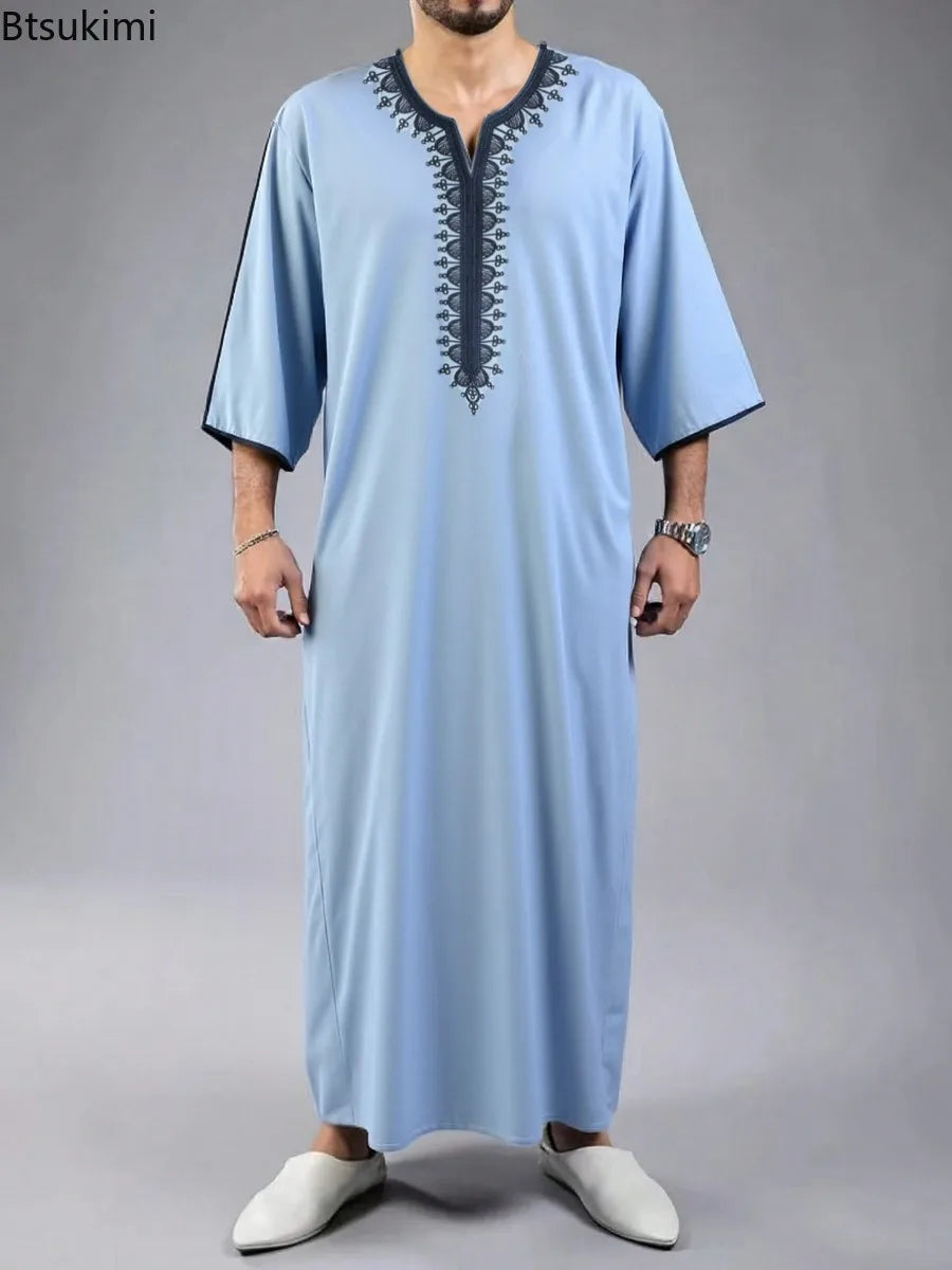 2026 Men's Traditional Muslim Clothing Eid Middle East Jubba Thobe Men Thobe Arab Muslim Robes with Short Sleeves Husband Gift