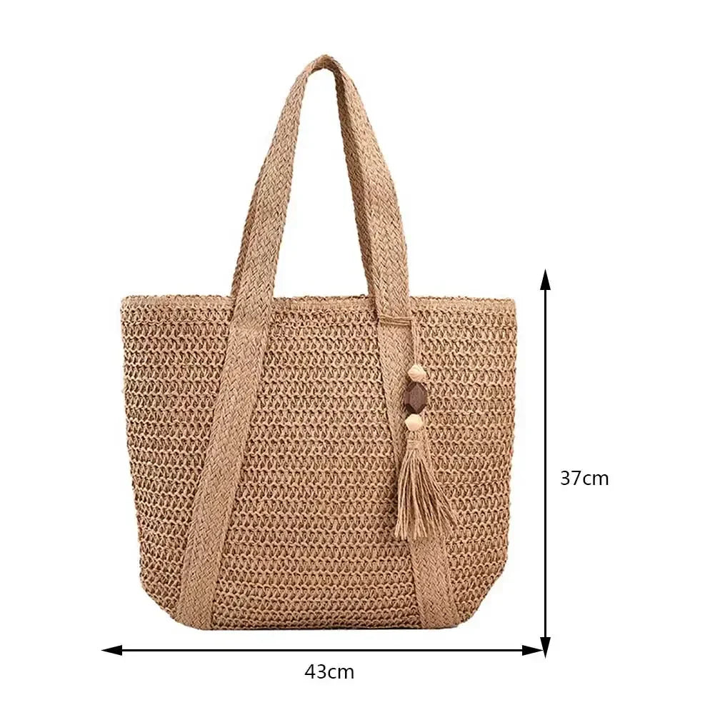 Straw Bag for Women Handmade Woven Shoulder Bag Large Capacity Tote Bags with Pendant Armpit Bag Top-handle Handbag Purse