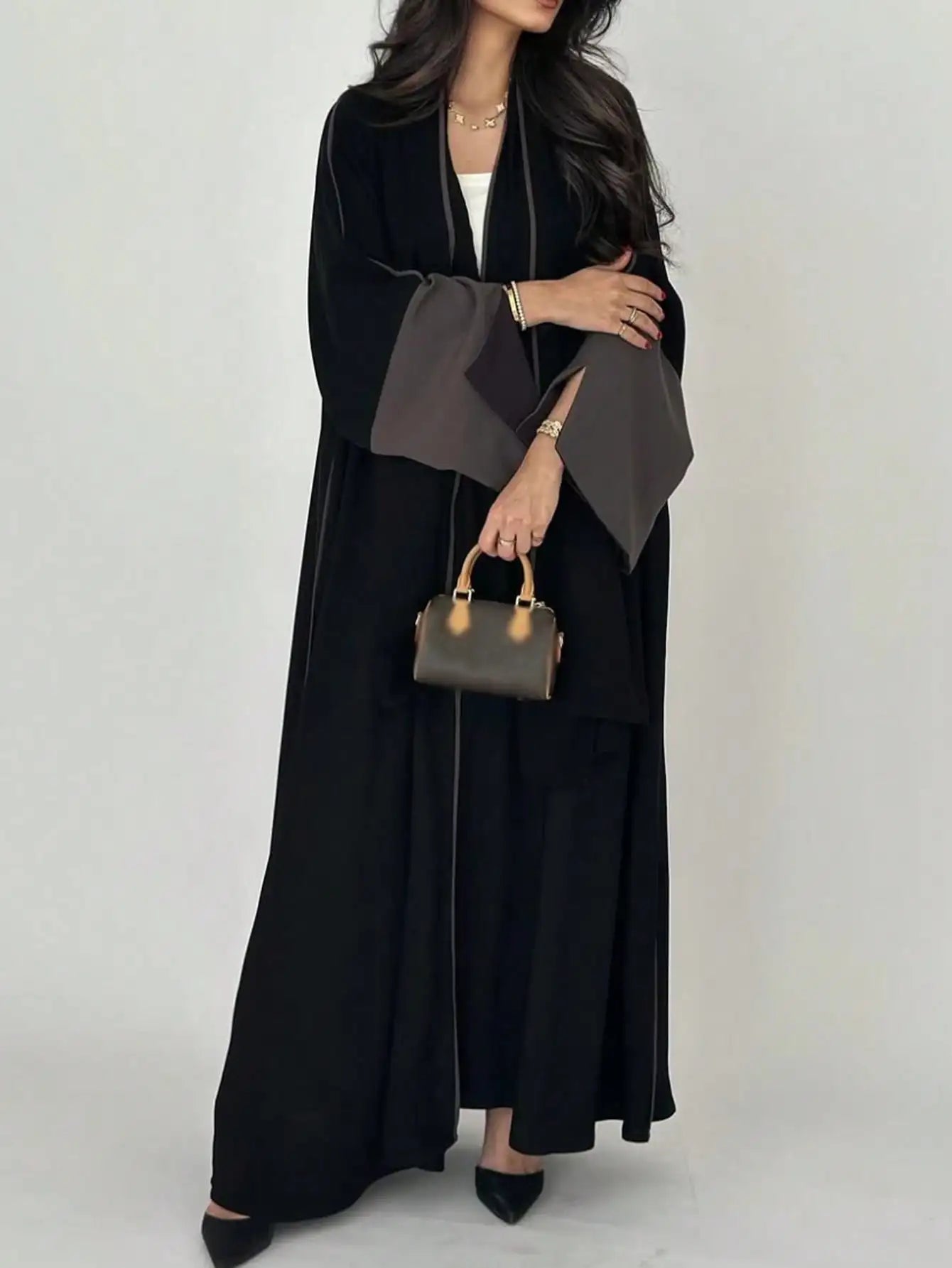 Middle Eastern Loose Abaya Muslim Full Sleeve Open Front Abayas Elegant Kaftans Women Jilbabs Arabian Islamic Maxi Dresses