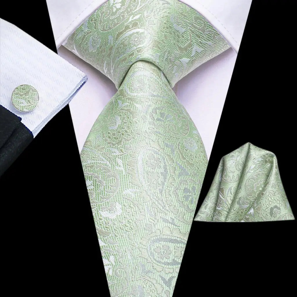 Hi-Tie Teal Green Floral Mens Fashion Necktie Handkerchief Cufflinks for Tuxedo Accessory Classic Silk Luxury Tie for Man Gift