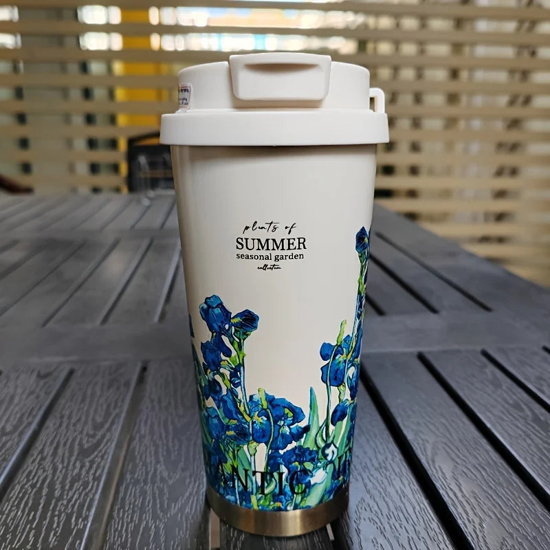 Coffee Mug Woman 500ml ，Stainless Steel Vacuum Flask with Straw and Thermal Cup for Drinking Directly