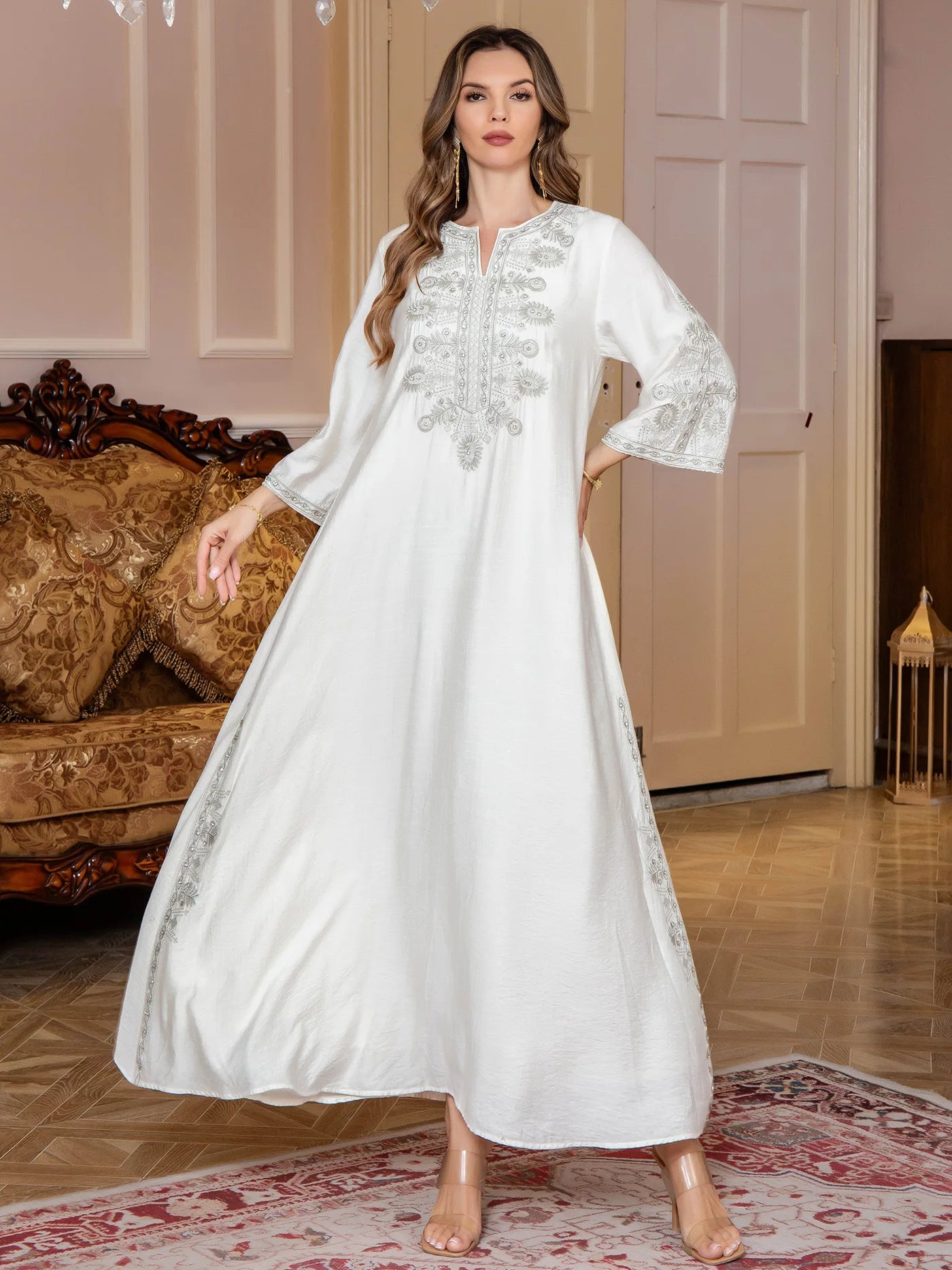 Eid Women Embroidery Dress Abaya Muslim Jalabiya Ramadan Dubai Vestidos Largos Islam Party Dresses Arab Long Robe Morocco Kaftan