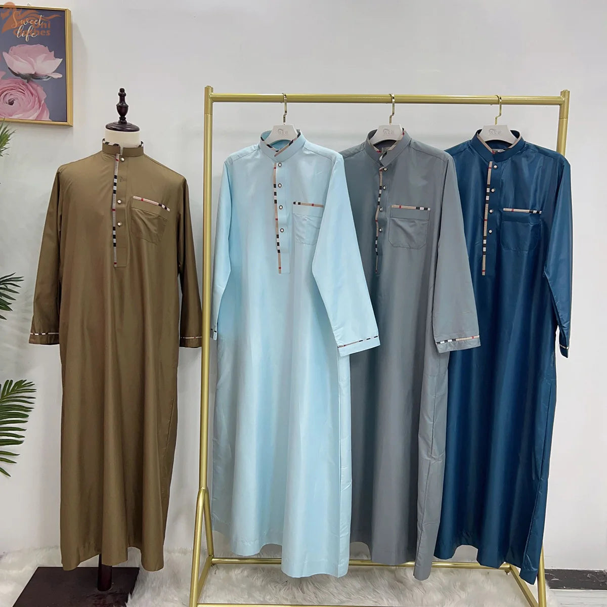 Eid Ramadan Jubba Thobe Muslim Dress for Men Long Robe Dubai Abaya Turkey Kaftan Islam Clothing Daffah Dishdasha Djellaba Prayer