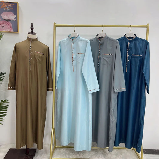 Eid Ramadan Jubba Thobe Muslim Dress for Men Long Robe Dubai Abaya Turkey Kaftan Islam Clothing Daffah Dishdasha Djellaba Prayer