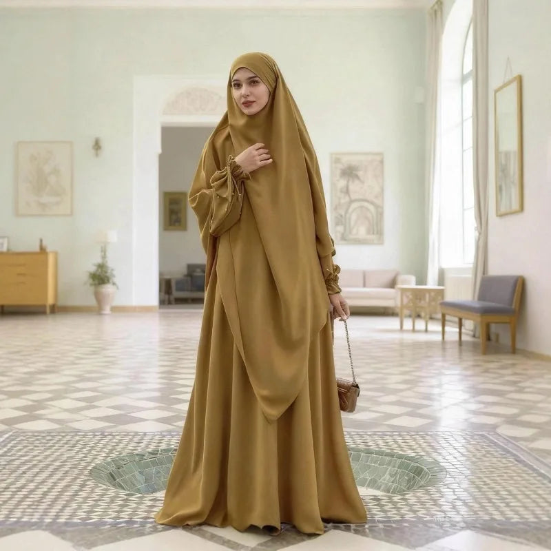 Abaya with Khimar Set Jilbab 2 Piece Ramadan Eid Jilbeb Long Hijab Dress Muslim Prayer Clothes Women Turkey Islamic Dubai Outfit